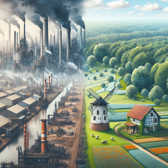 Klimawandel_Jeder_Kann_was_tun Umweltverschmutzende Industrie auf der einen Seite, gesunde Natur auf der anderen Seite